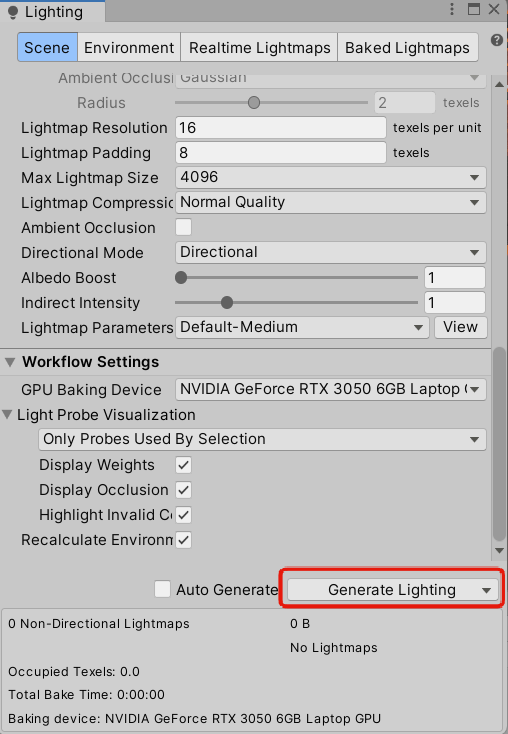 Generate Lighting ボタン