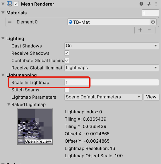Scale In Lightmap の設定