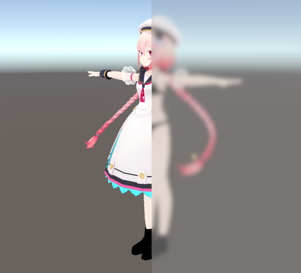 Example: avatar clothing disappearing through frosted glass