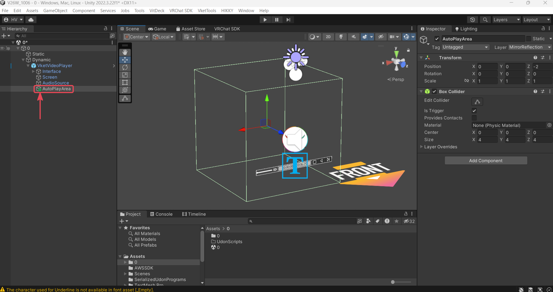 判定エリアのBoxCollider