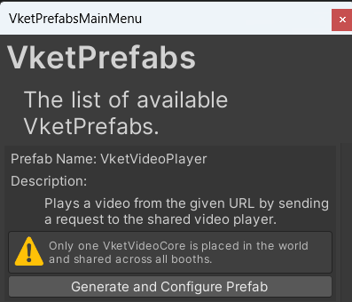 VketVideoPlayer Generate and Configure
